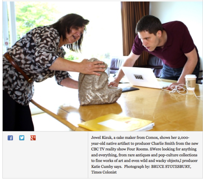 Screen shot of human seated figure bowl on boardroom table.  Source: Times Colonist.