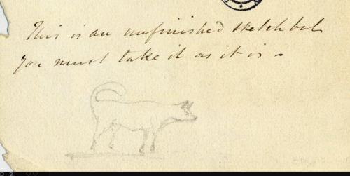 Sketch of a dog, 1859, from verso of topmost image. Source: British Museum, click to view their accession record.