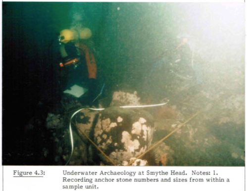 Underwater Archaeology of Straits Salish Reef Netting - anchor stones. Source: N.A. Easton MA thesis p.69.