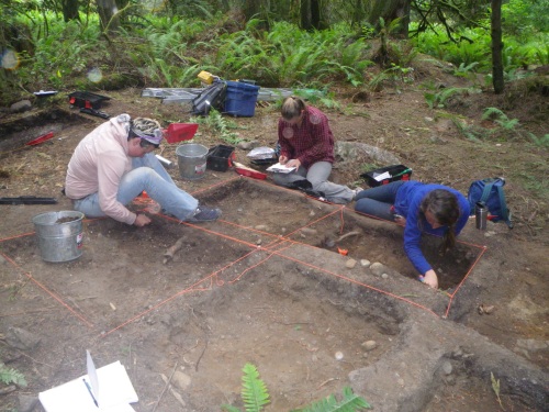 UVic field school students at work on Prevost Island inland midden site.